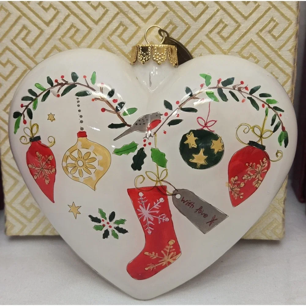 Lot/3 Pier 1 Li Bien Ornaments Hand-Painted Reverse Glass Hearts with Boxes EUC